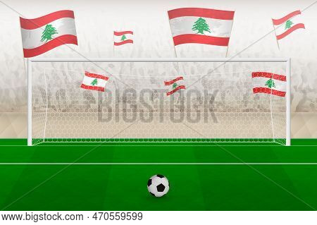 Lebanon Football Team Fans With Flags Of Lebanon Cheering On Stadium, Penalty Kick Concept In A Socc