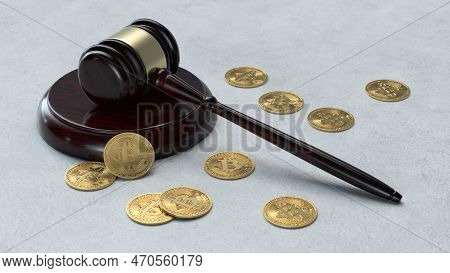 Bitcoin Cryptocurrency Law. Digital Bit Coin Btc Currency Technology Business Internet Concept. 3d I