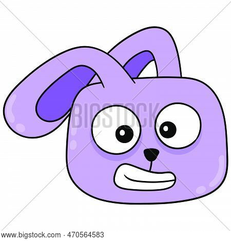 Purple Rabbit Head Gawking Furiously, Vector Illustration Carton Emoticon. Doodle Icon Drawing