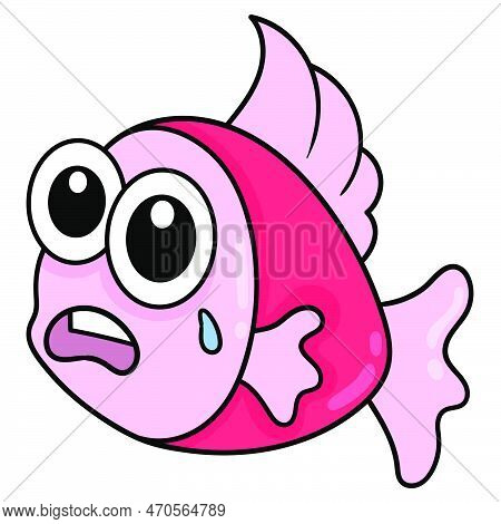 Gawking Faced Red Fish, Vector Illustration Carton Emoticon. Doodle Icon Drawing