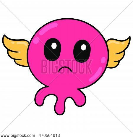 Innocent Looking Red Sea Creature Gawking, Vector Illustration Carton Emoticon. Doodle Icon Drawing