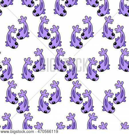 Puple Fish Seamless Repeat Pattern. Background Vector Illustration.