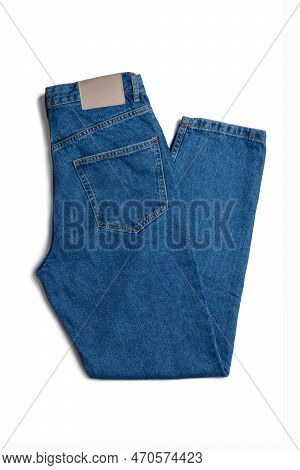 Blue Jeans Pants Isolated On White Background. Denim Background, Texture. Fashion Concept, Business,