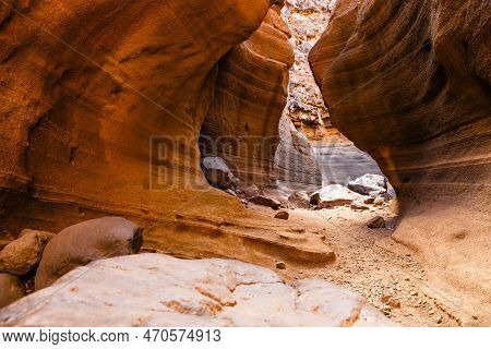 Scenic Limestone Canyon, Barranco De Las Vacas In Gran Canaria, Canary Islands, Spain