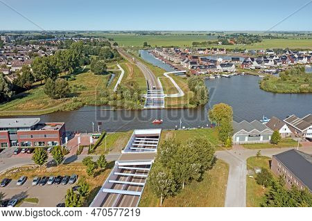 Aerial From Houkesloot Aquaduct Near Sneek In Friesland The Netherlands
