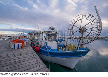 Old Fishing Boat In Zygi Fishing Harbor In Cyprus