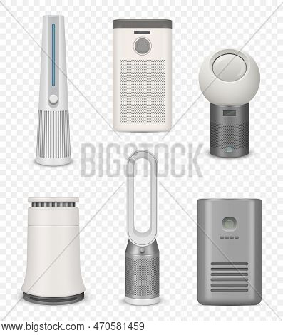 Humidifiers. Climate Contol Systems For Living Interior Different Air Purifires Decent Vector Realis