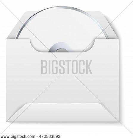 Office Stationery. Realistic Compact Disk In Blank Paper Envelope. Isolated Cd-rom Package Mockup. B