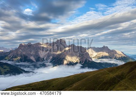 Panoramic View Of The Sexten Dolomites Mountains Or Dolomiti Di Sesto From Carnian Alps Mountains, I