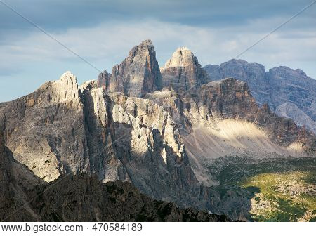 Panoramic View Of The Sexten Dolomites Mountains Or Dolomiti Di Sesto From Carnian Alps Mountains, T
