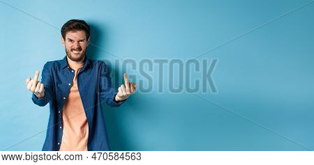 Angry Caucasian Man Say Fuck You And Showing Middle Fingers, Make Rude Gesture With Pissed-off Face,