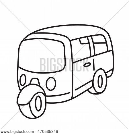 Bajai Vector Illustration, Bajay Cartoon Image, Coloring Book Page, Jakarta Iconic Public Transporta