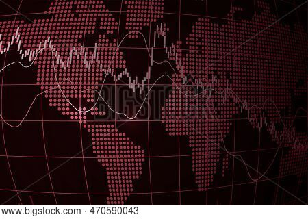 Candlestick Chart, Line Graph And Bar Chart. World Stock Market Index Fall.