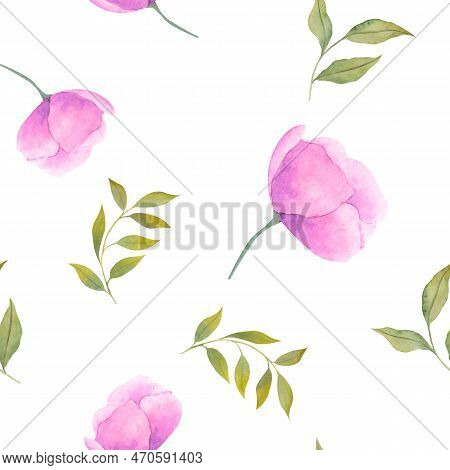 Floral Bouquet Watecolor Seamless Pattern With Small Flowers And Leaves