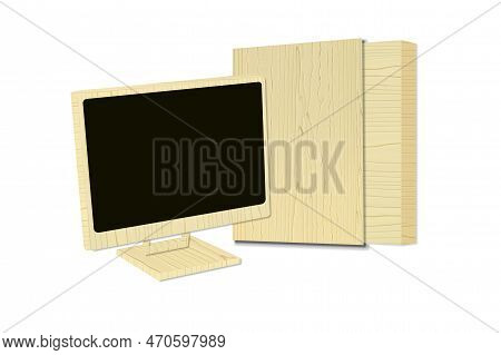 Use The File Icon With A Light Wood Pattern For The Computer Monitor As An Icon.illustration Vector 