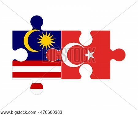 Connected Puzzle Of Flags Of Malaysia And Turkey, Vector