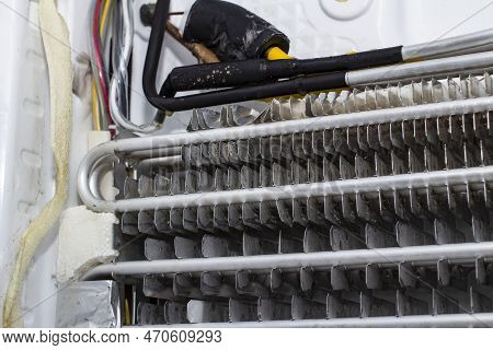 Frozen Ice On The Inside Of The Refrigerator Chamber With The 