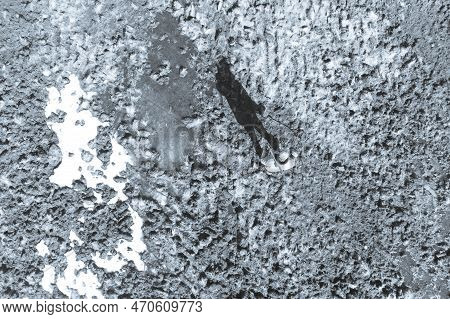 Man On A Treasure Hunt With A Metal Detector In The Woods On The Field, Photographed From A Drone, B