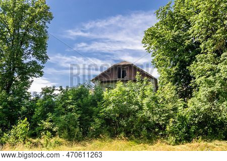 Beautiful Old Abandoned Building Farm House In Countryside On Natural Background