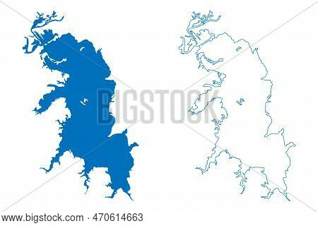 Lake Hugo Reservoir (united States Of America, North America, Us, Usa, Oklahoma) Map Vector Illustra