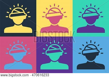 Pop Art Concussion, Headache, Dizziness, Migraine Icon Isolated On Color Background. Vector