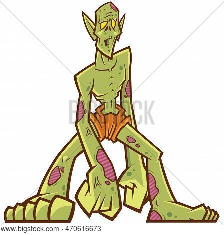 Vector Illustration Of Cartoon Thai Ghost, Hungry Tall Ghost
