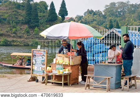 A Fast Food Stall Selling Fuchka For Tourist People In Mirik Lake Side Darjeeling West Bengal India 