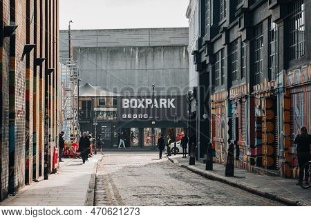 London, Uk - February 09, 2023: View Of Boxpark Shoreditch, A Shipping Container Mall For Independen