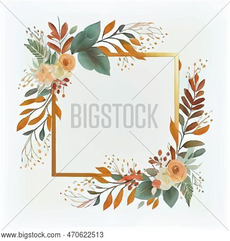 Vector Illustration Wtercolor Flowers In Empty Space Frame Isolate With Sopyspace