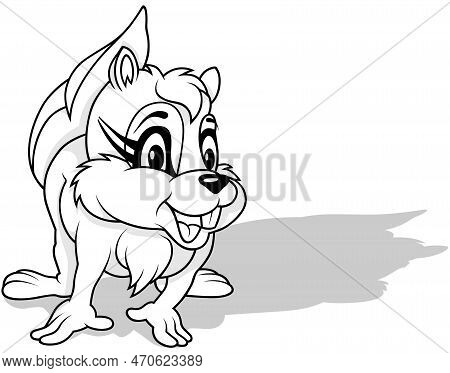 Drawing Of A Smiling Squirrel On All Four Paws - Cartoon Illustration Isolated On White Background, 