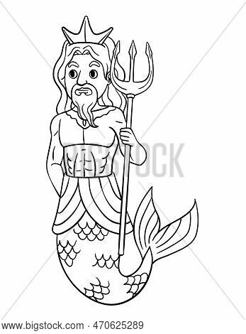 A Cute And Funny Coloring Page Of Merman King. Provides Hours Of Coloring Fun For Children. Color, T