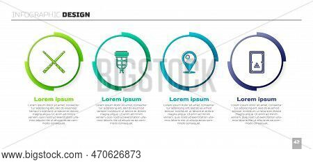 Set Crossed Billiard Cues, Billiard Pocket, Location With Ball And Table. Business Infographic Templ