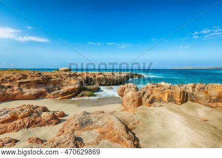 Picturesque Seascape Of Isolidda Beach Near San Vito Cape. Popular Travel Destination Of Monte Cofan