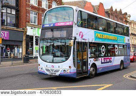 Leeds, Uk - July 12, 2016: People Ride Firstleeds Double-decker Bus In Leeds, Uk. Firstgroup Employs