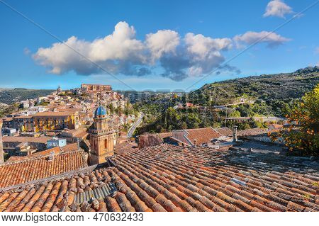 Amazing Sunrise At The Old Baroque Town Of Ragusa Ibla In Sicily. Historic Center Called Ibla Builde