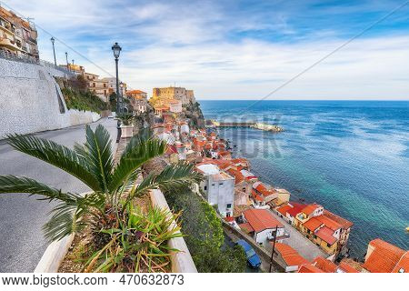 Awesome Seaside And Village Scilla With Old Medieval Castle On Rock Castello Ruffo, Colorful Traditi