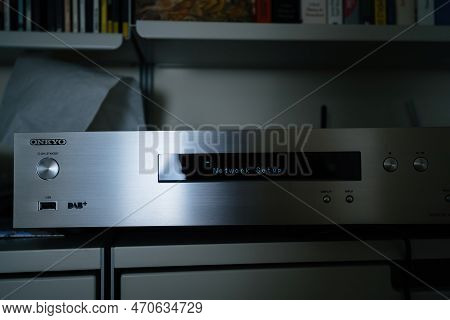 Paris, France - Dec 13, 2022: Network Setup Mesage On Display Of New Onkyo Ns-6170 Network Audio Pla