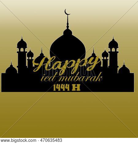 greeting happy eid mubarak 1444 H with a mosque background