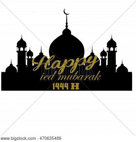 greeting happy eid mubarak 1444 H with a mosque background