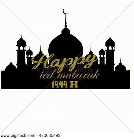 greeting happy eid mubarak 1444 H with a mosque background