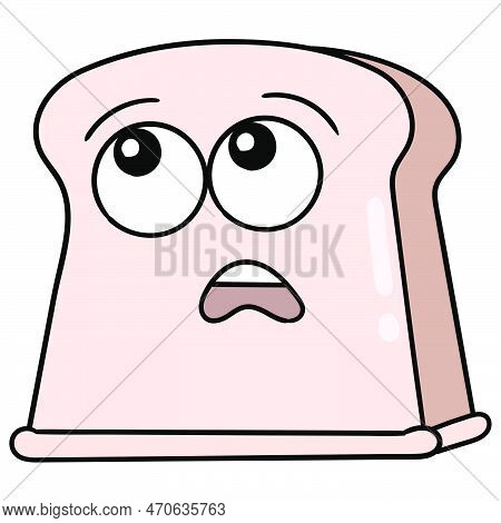 Bread With A Surprised Face Gawking, Vector Illustration Carton Emoticon. Doodle Icon Drawing