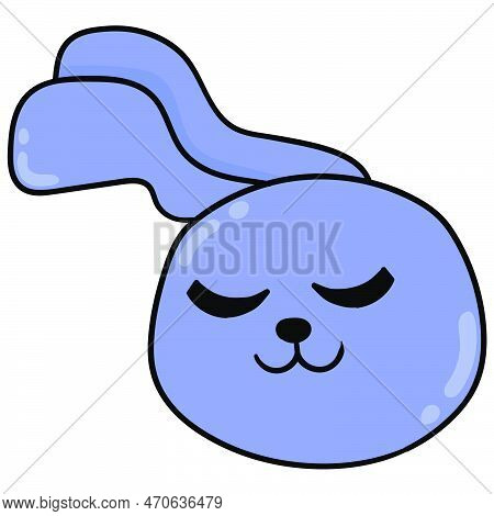 Long-eared Purple Rabbit Head Is Sleeping Closed, Vector Illustration Carton Emoticon. Doodle Icon D