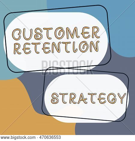 Sign Displaying Customer Retention Strategy. Conceptual Photo Activities Companies Take To Reduce Us