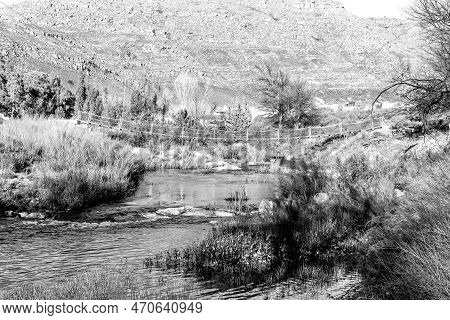 Pedestrian Bridge Over The Krom River At Kromrivier Cederberg Park In The Western Cape Cederberg. Mo
