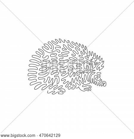 Single Curly One Line Drawing Of Cute Hedgehog Abstract Art. Continuous Line Drawing Graphic Design 