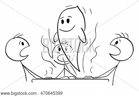 Seance Session Invoked Ghost ,  Cartoon Stick Figure Illustration