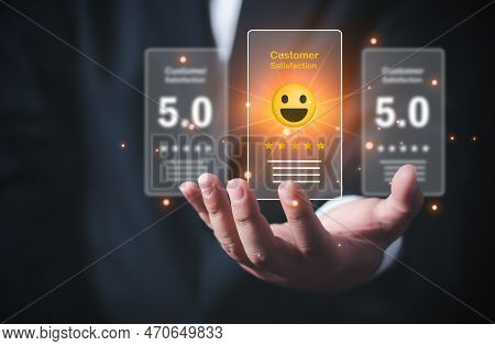 Customer Experience Concept, Best Excellent Services For Satisfaction Present By Opened Hand Of Clie