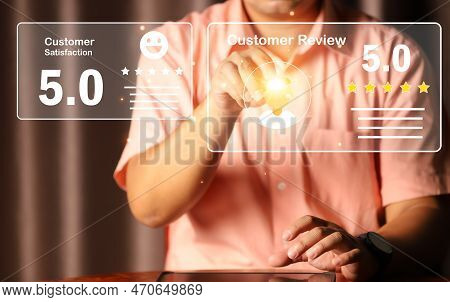 Customer Experience Concept, Best Excellent Services For Satisfaction Present By Opened Hand Of Clie