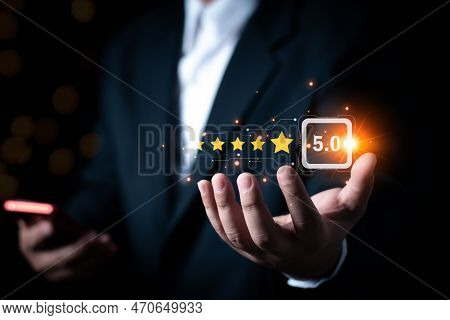Customer Experience Concept, Best Excellent Services For Satisfaction Present By Opened Hand Of Clie
