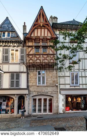 Quimper, France - September 5, 2019: These Are Preserved Medieval Houses Along Boucheries Street In 